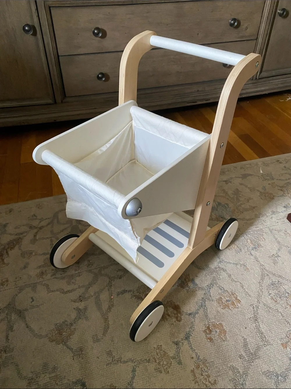 Potterybarn Kids Wooden Push Toy Shopping Cart - White and Natural